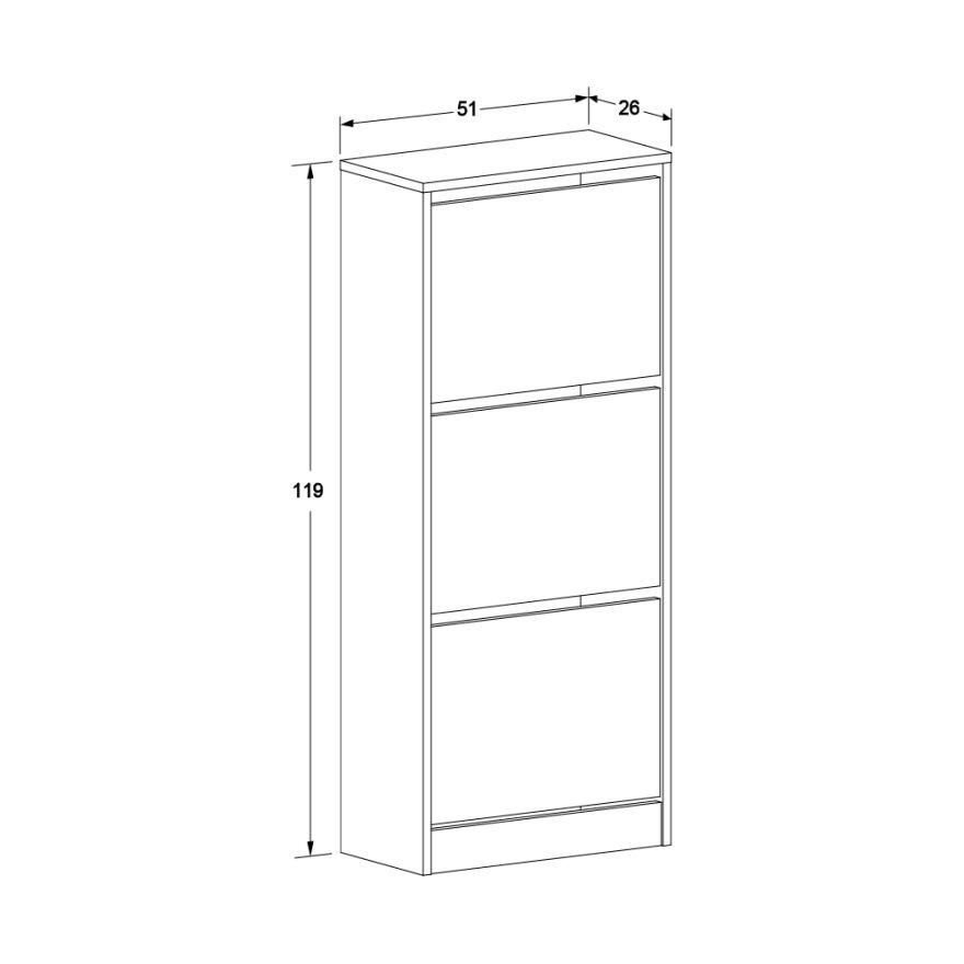 Flat Duo 3 Katlı Ayakkabılık - Florida Meşe 51x119x26 cm - 5