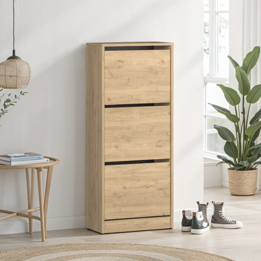 Flat Duo 3 Katlı Ayakkabılık - Florida Meşe 51x119x26 cm - 1