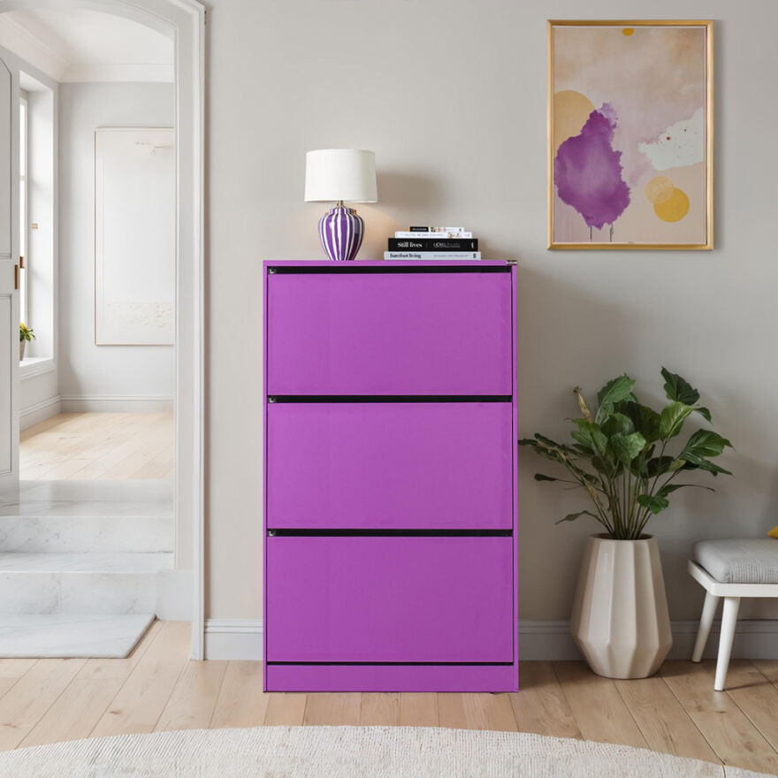 Flat Duo 3 Katlı Geniş Ayakkabılık-Mor 73x119x26 cm (GxYxD) - 2