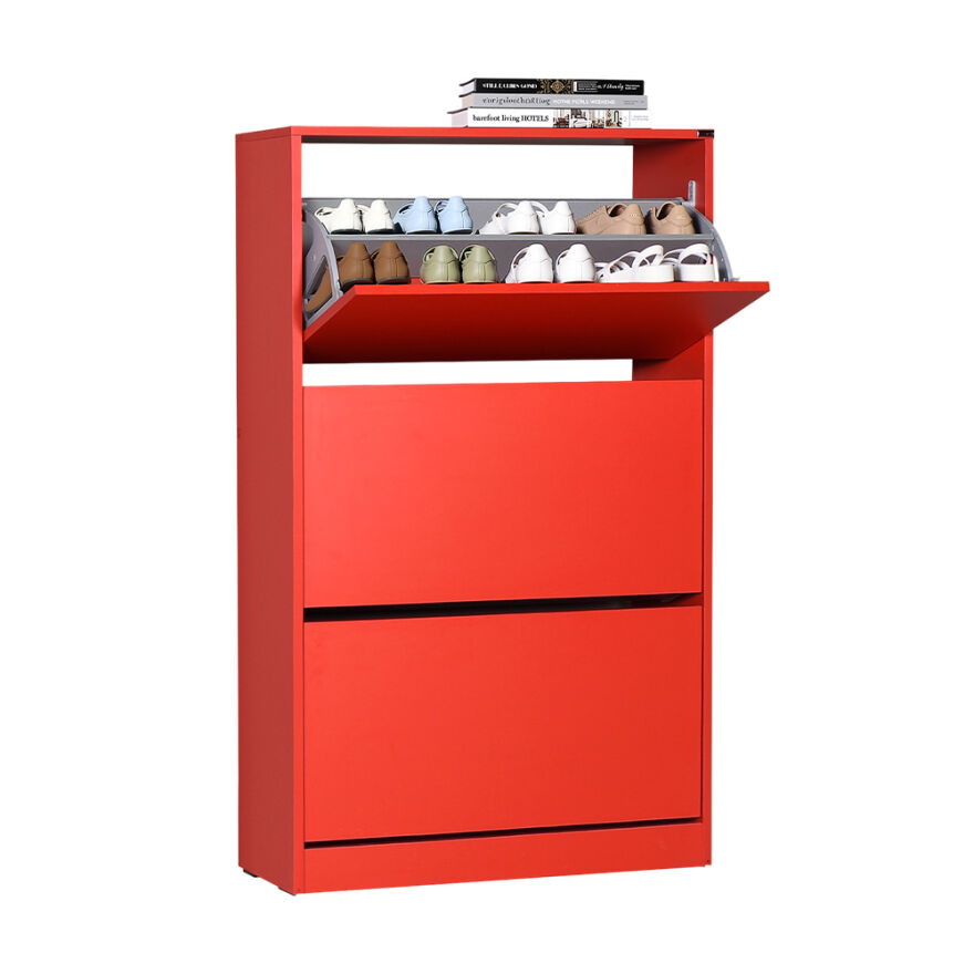 Flat Duo 3 Katlı Geniş Ayakkabılık-Kırmızı 73x119x26 cm (GxYxD) - 3