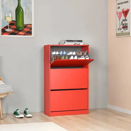 Flat Duo 3 Katlı Geniş Ayakkabılık-Kırmızı 73x119x26 cm (GxYxD) 