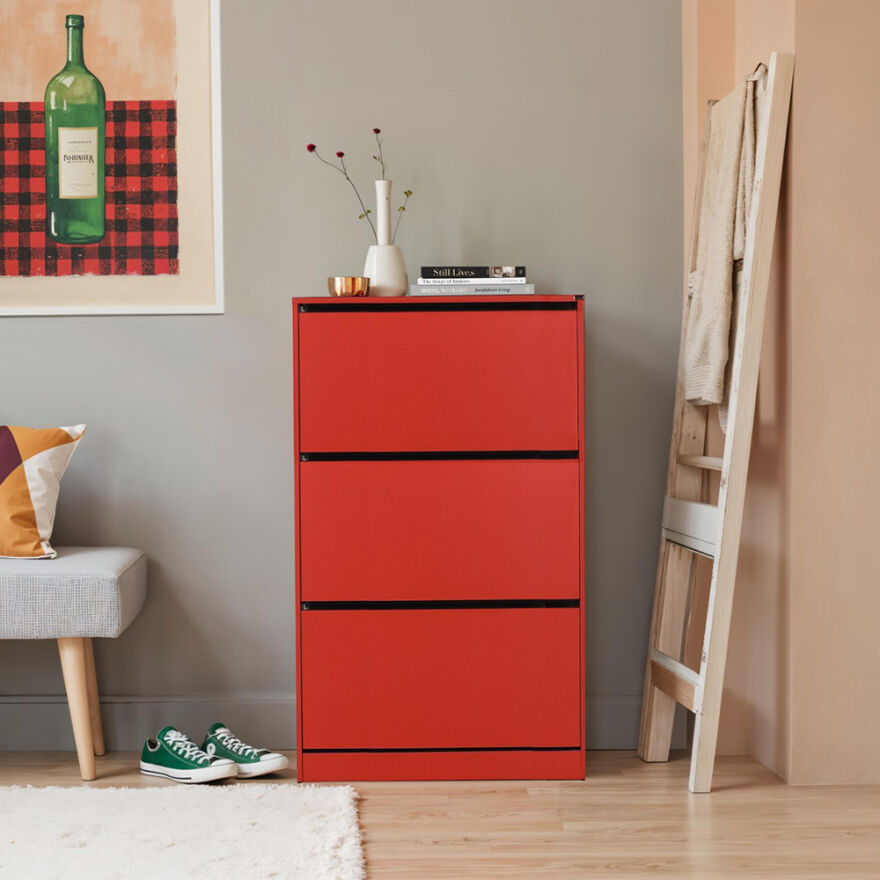 Flat Duo 3 Katlı Geniş Ayakkabılık-Kırmızı 73x119x26 cm (GxYxD) - 2