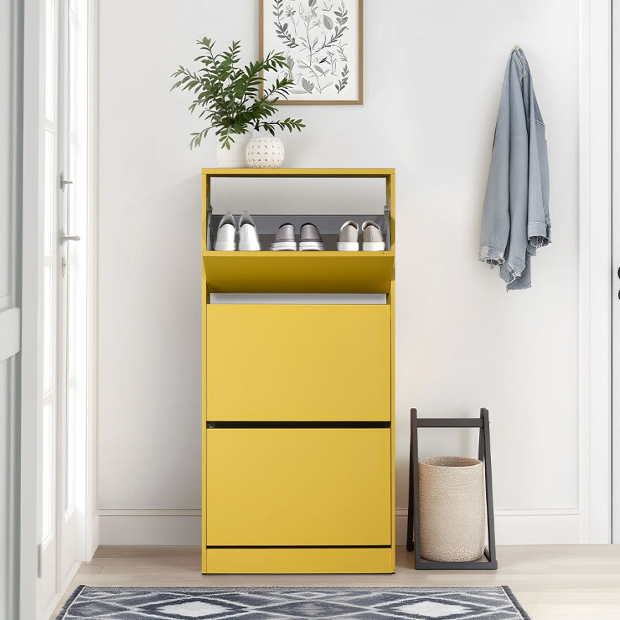 Flat Duo 3 Katlı Geniş Ayakkabılık-Sarı 73x119x26 cm (GxYxD) - 1