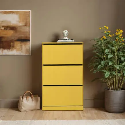 Flat Duo 3 Katlı Geniş Ayakkabılık-Sarı 73x119x26 cm (GxYxD) - 2