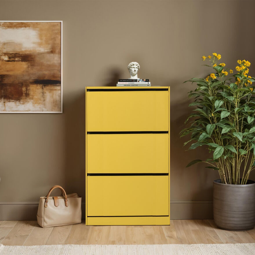 Flat Duo 3 Katlı Geniş Ayakkabılık-Sarı 73x119x26 cm (GxYxD) - 2