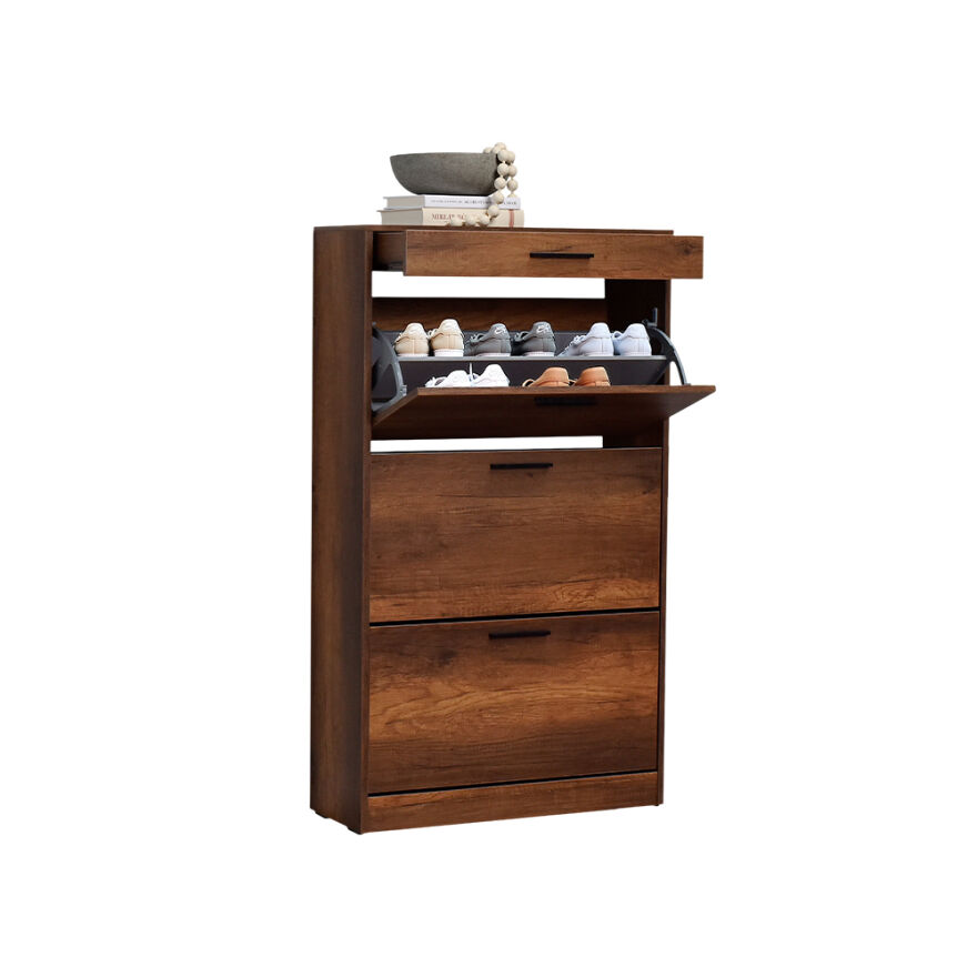 Flat Duo 3 Katlı Çekmeceli Ayakkabılık-Koyu Ceviz(Oslo Ceviz) 75x128x29 cm (GxYxD) - 7