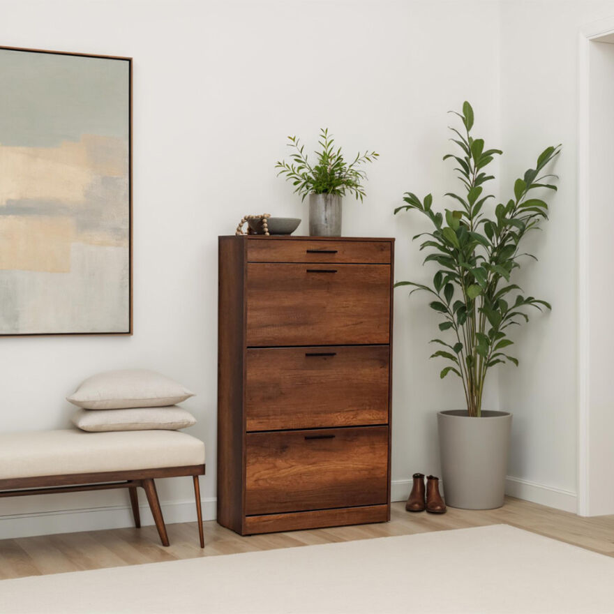 Flat Duo 3 Katlı Çekmeceli Ayakkabılık-Koyu Ceviz(Oslo Ceviz) 75x128x29 cm (GxYxD) - 2