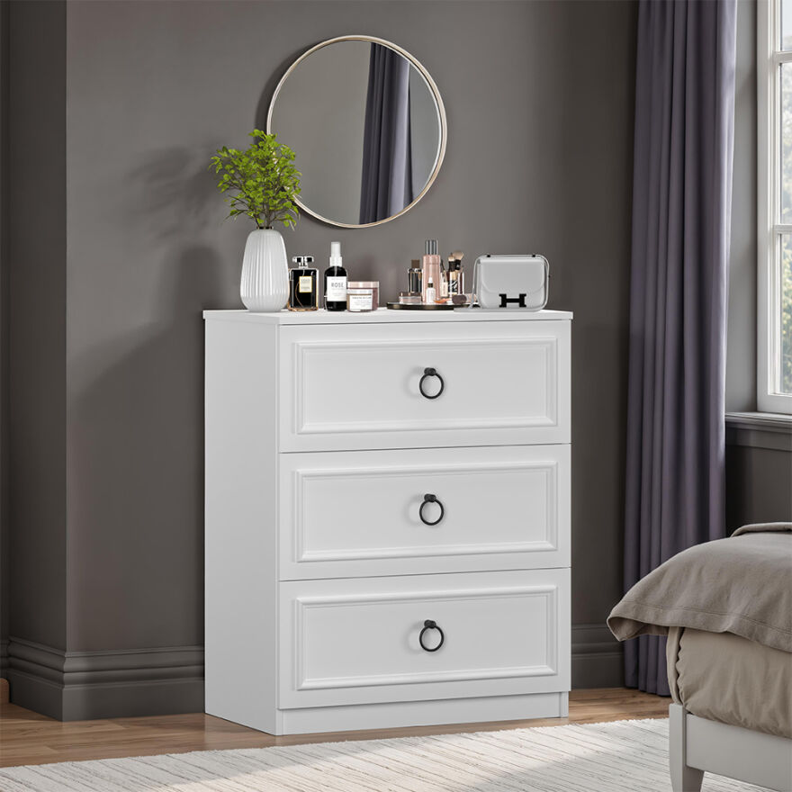 Hampton 3 Çekmeceli Şifonyer-Mat Beyaz 72x93x44 cm (GxYxD) - 1