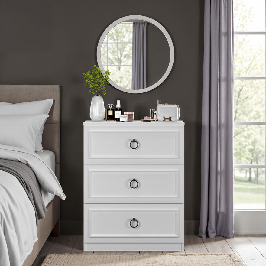 Hampton 3 Çekmeceli Şifonyer-Mat Beyaz 72x93x44 cm (GxYxD) - 3