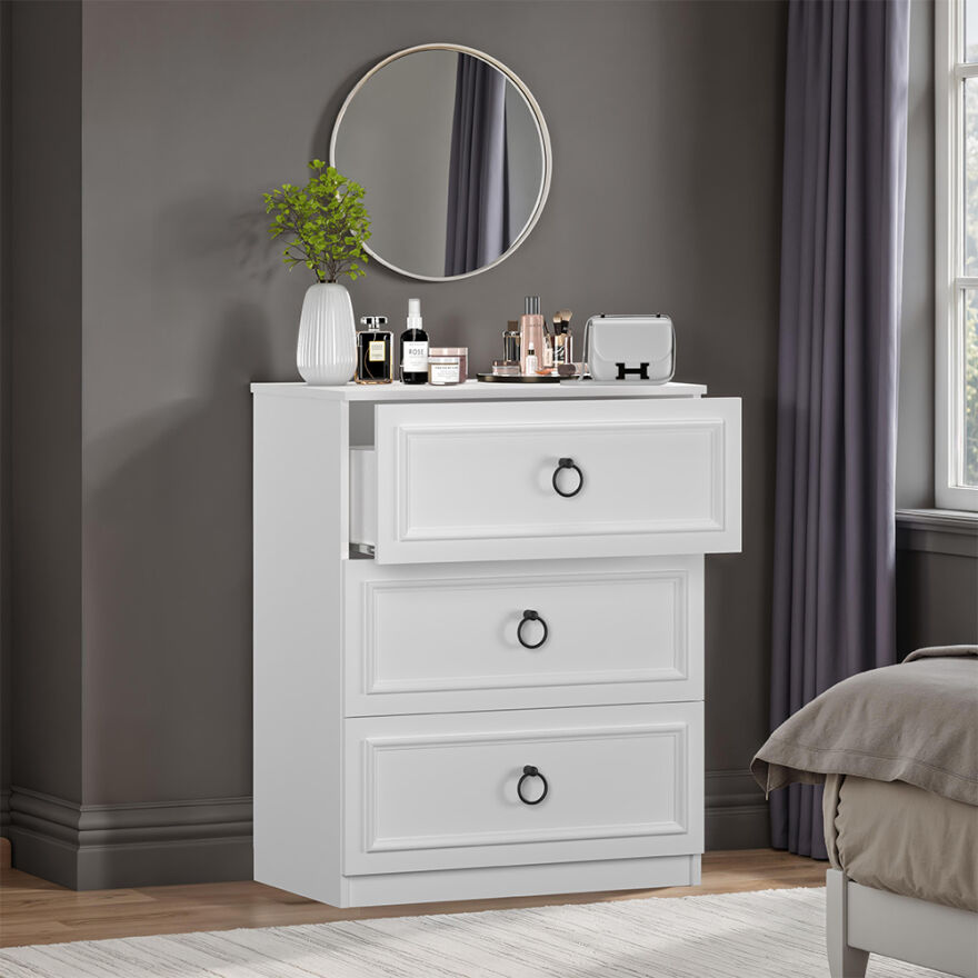 Hampton 3 Çekmeceli Şifonyer-Mat Beyaz 72x93x44 cm (GxYxD) - 2