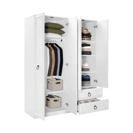 Hampton 4 Kapaklı 2 Çekmeceli Gardırop-Mat Beyaz 140x185x52 cm (GxYxD) - 4
