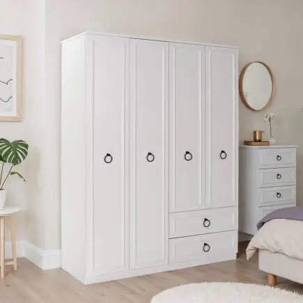 Hampton 4 Kapaklı 2 Çekmeceli Gardırop-Mat Beyaz 140x185x52 cm (GxYxD) - 1