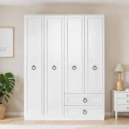 Hampton 4 Kapaklı 2 Çekmeceli Gardırop-Mat Beyaz 140x185x52 cm (GxYxD) - 3