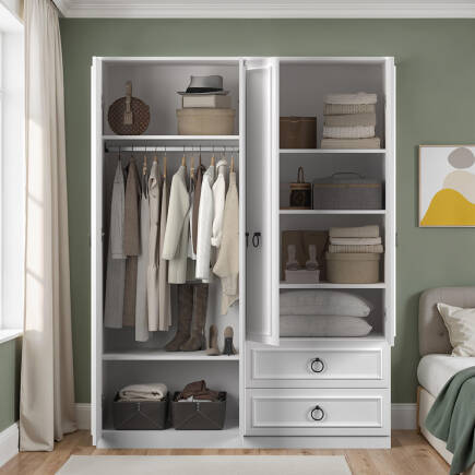 Hampton 4 Kapaklı 2 Çekmeceli Gardırop-Mat Beyaz 140x185x52 cm (GxYxD) - 4