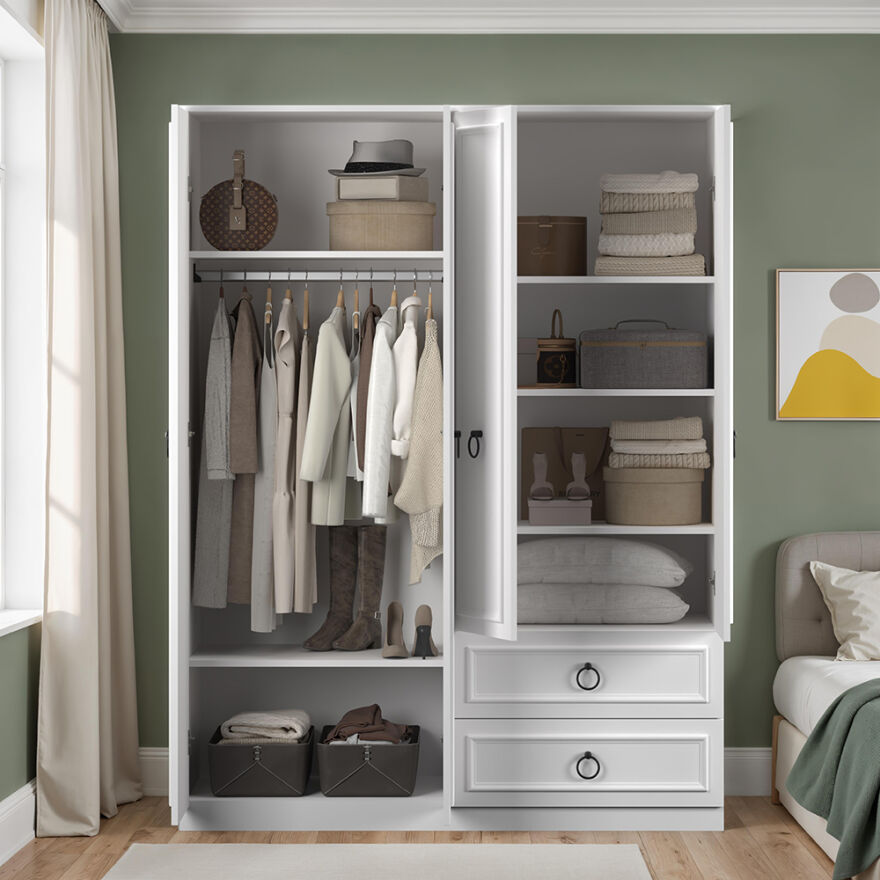 Hampton 4 Kapaklı 2 Çekmeceli Gardırop-Mat Beyaz 140x185x52 cm (GxYxD) - 4