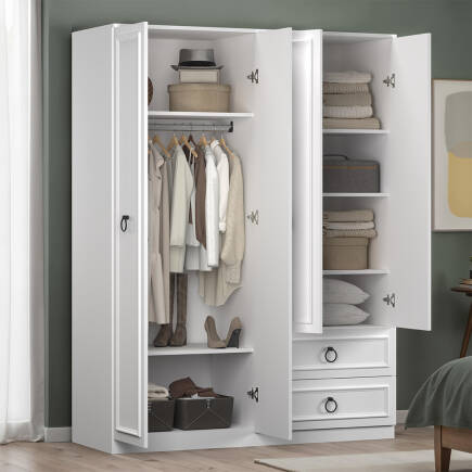 Hampton 4 Kapaklı 2 Çekmeceli Gardırop-Mat Beyaz 140x185x52 cm (GxYxD) - Adore Mobilya (1)
