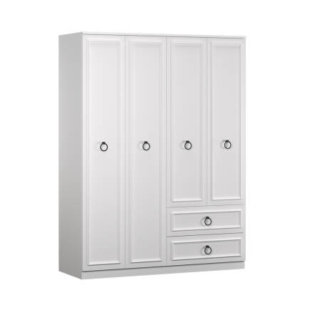 Hampton 4 Kapaklı 2 Çekmeceli Gardırop-Mat Beyaz 140x185x52 cm (GxYxD) - 7