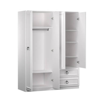 Hampton 4 Kapaklı 2 Çekmeceli Gardırop-Mat Beyaz 140x185x52 cm (GxYxD) - 10