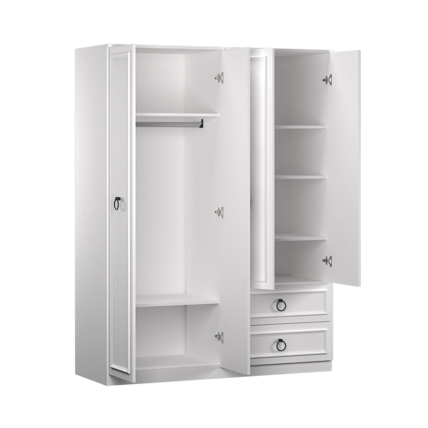 Hampton 4 Kapaklı 2 Çekmeceli Gardırop-Mat Beyaz 140x185x52 cm (GxYxD) - 10