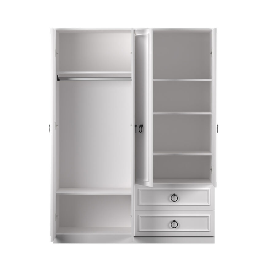 Hampton 4 Kapaklı 2 Çekmeceli Gardırop-Mat Beyaz 140x185x52 cm (GxYxD) - 11