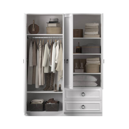 Hampton 4 Kapaklı 2 Çekmeceli Gardırop-Mat Beyaz 140x185x52 cm (GxYxD) - 6
