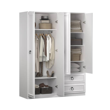 Hampton 4 Kapaklı 2 Çekmeceli Gardırop-Mat Beyaz 140x185x52 cm (GxYxD) - 5