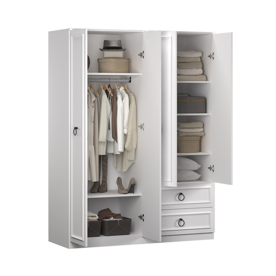 Hampton 4 Kapaklı 2 Çekmeceli Gardırop-Mat Beyaz 140x185x52 cm (GxYxD) - 5