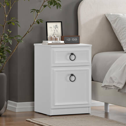 Hampton Çekmeceli Kapaklı Komodin-Mat Beyaz 40x63x38 cm (GxYxD) - 1