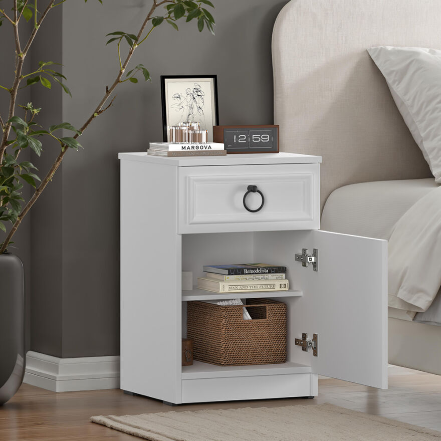 Hampton Çekmeceli Kapaklı Komodin-Mat Beyaz 40x63x38 cm (GxYxD) - 2