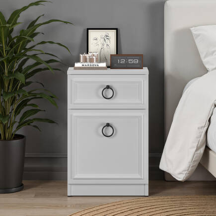 Hampton Çekmeceli Kapaklı Komodin-Mat Beyaz 40x63x38 cm (GxYxD) - 3