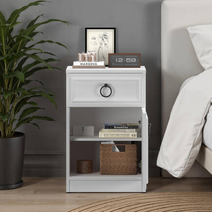 Hampton Çekmeceli Kapaklı Komodin-Mat Beyaz 40x63x38 cm (GxYxD) - 4