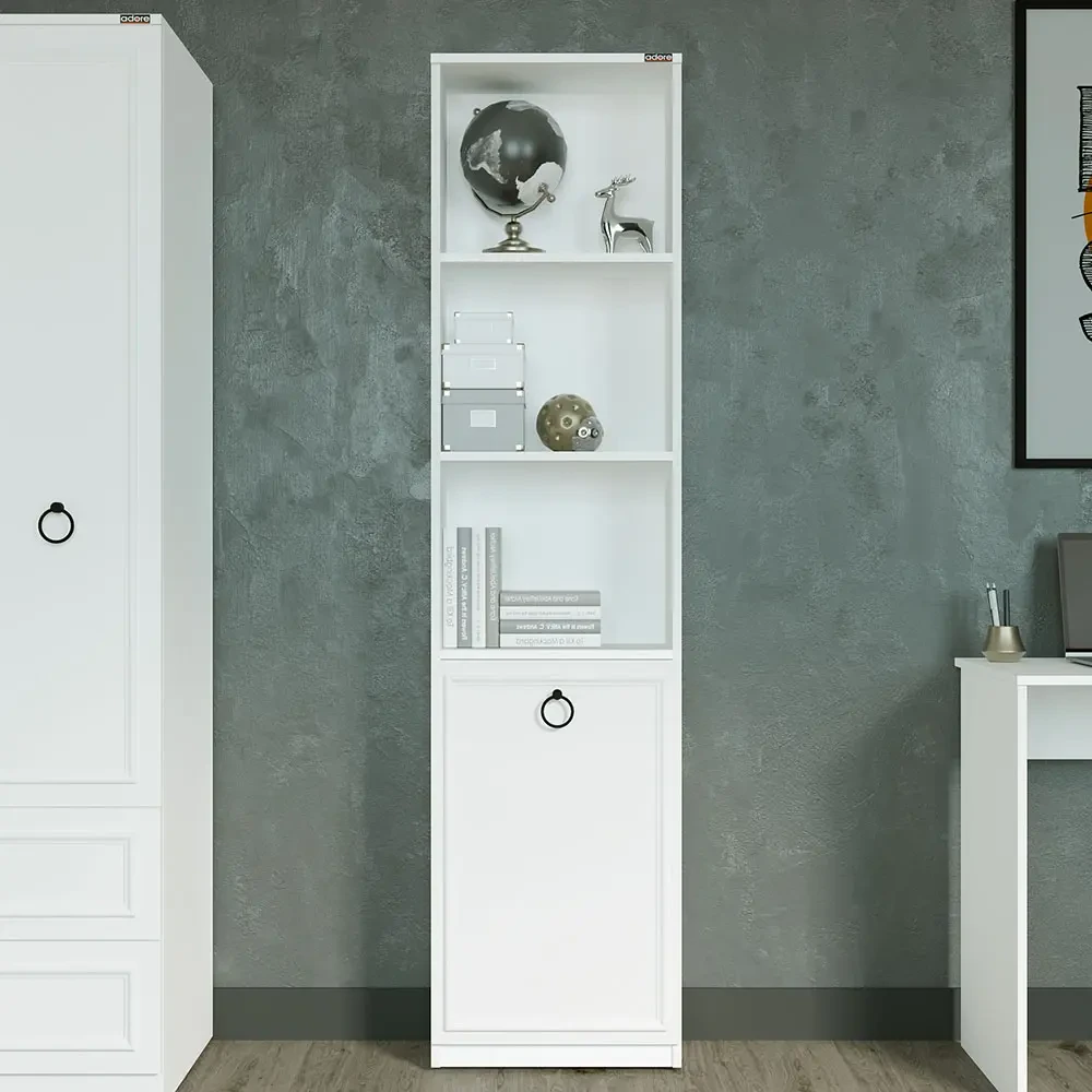 Hampton 5 Raflı Kapaklı Kitaplık-Mat Beyaz 45x185x24 cm (GxYxD) - Adore Mobilya