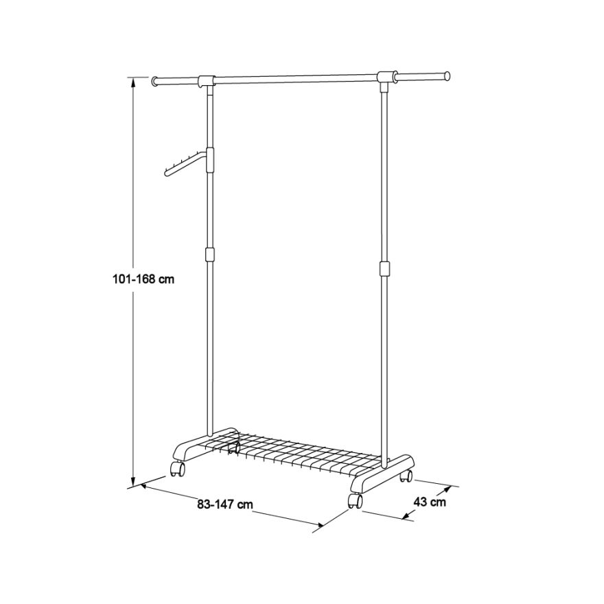 Handy Mate Morena Yükseklik Ayarlı Geniş Elbise Askısı-Siyah/Krom 83-147x43x101-168 cm - 5
