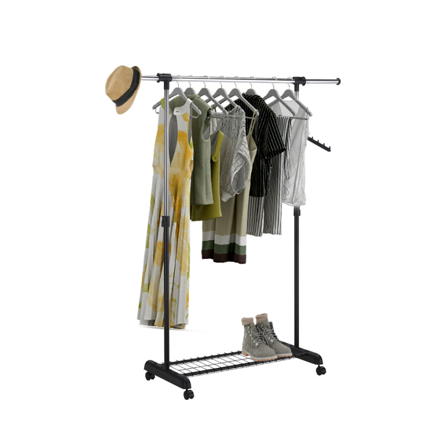 Handy Mate Morena Yükseklik Ayarlı Geniş Elbise Askısı-Siyah/Krom 83-147x43x101-168 cm - 3