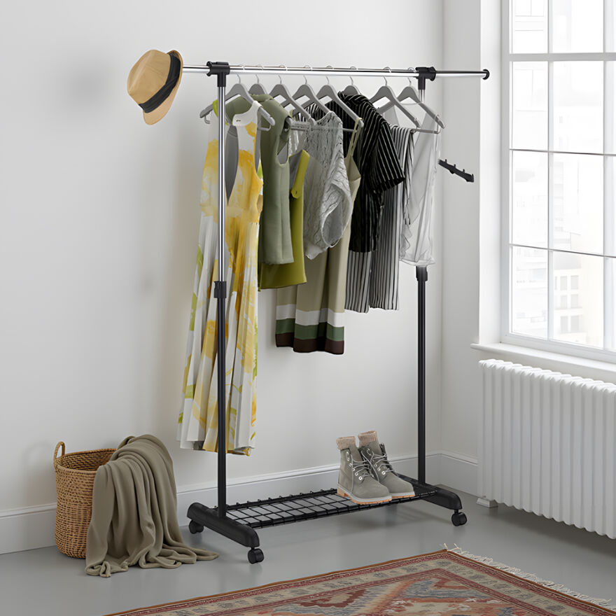 Handy Mate Morena Yükseklik Ayarlı Geniş Elbise Askısı-Siyah/Krom 83-147x43x101-168 cm - 1