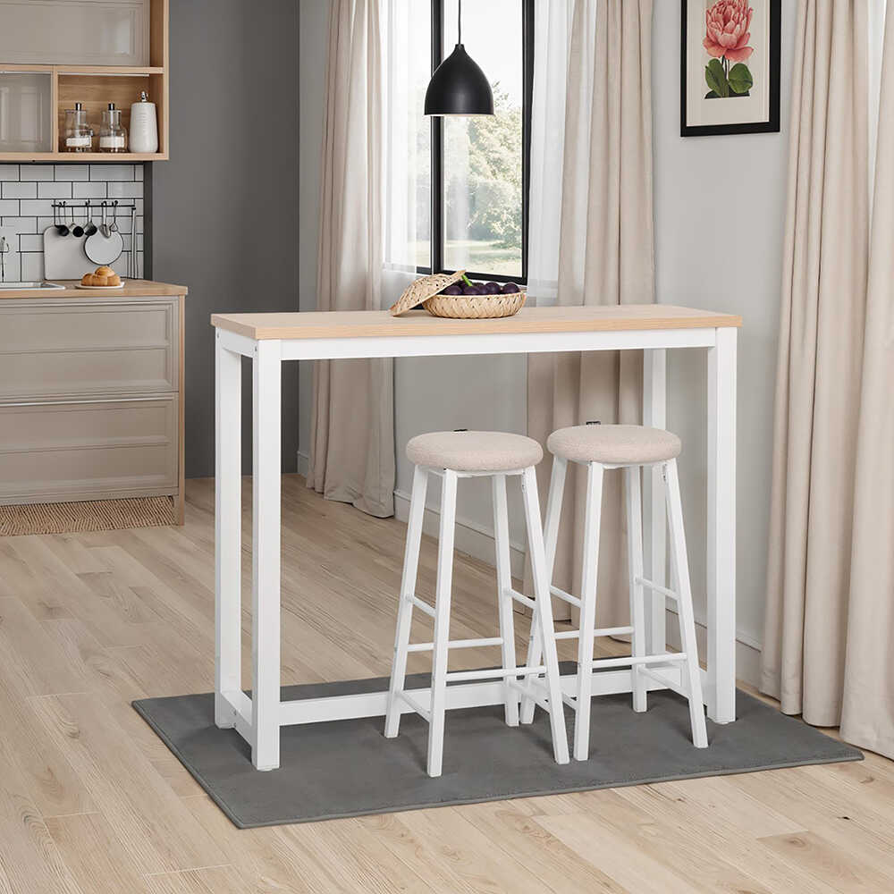 High-Rise 2 Tabureli Yüksek Ayaklı Yemek Masası - Beyaz 120x100x40