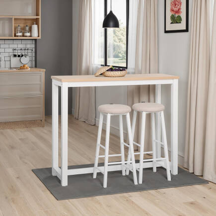 High-Rise 2 Tabureli Yüksek Ayaklı Yemek Masası - Beyaz 120x100x40 