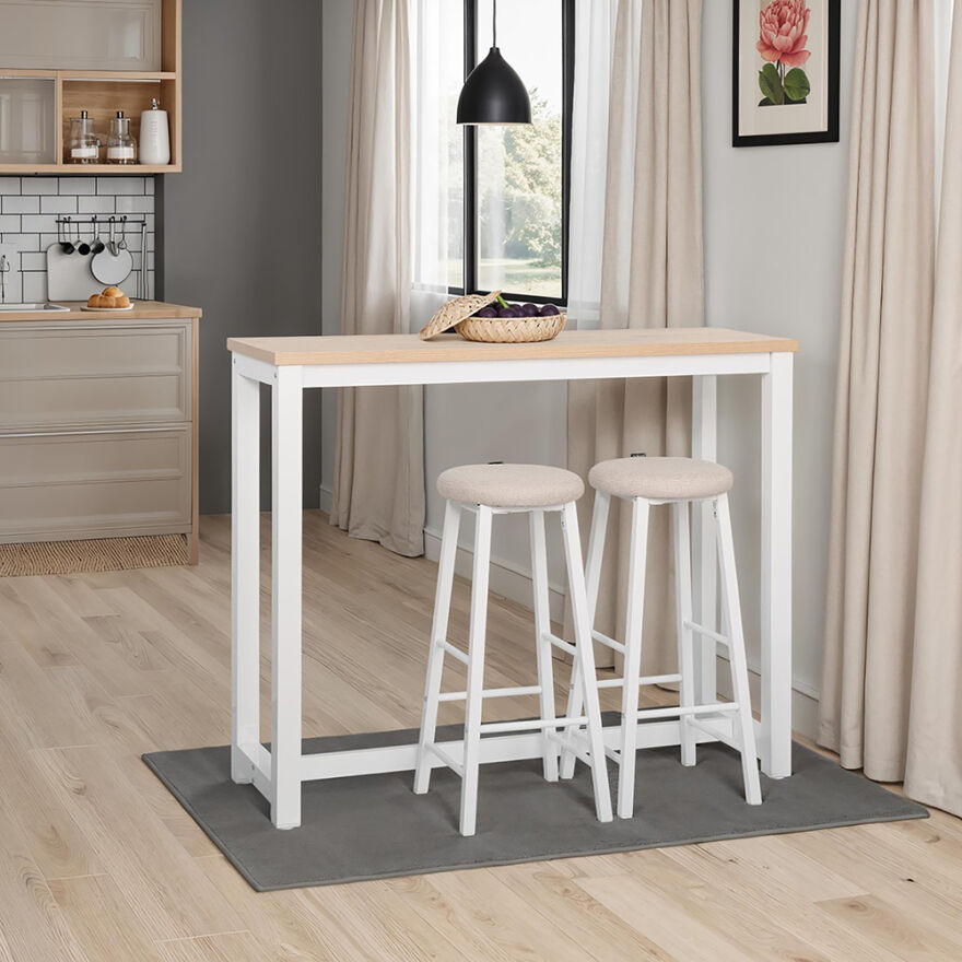 High-Rise 2 Tabureli Yüksek Ayaklı Yemek Masası - Beyaz 120x100x40 - 1