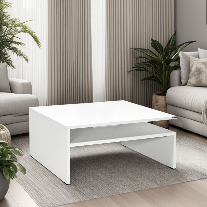 Level Kare Orta Sehpa - Mat Lake Beyaz 90x42x90 cm (GxYxD) - 1