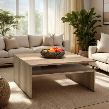 Level Kare Orta Sehpa - Açık Ceviz (Tori) 90x42x90 cm (GxYxD) 