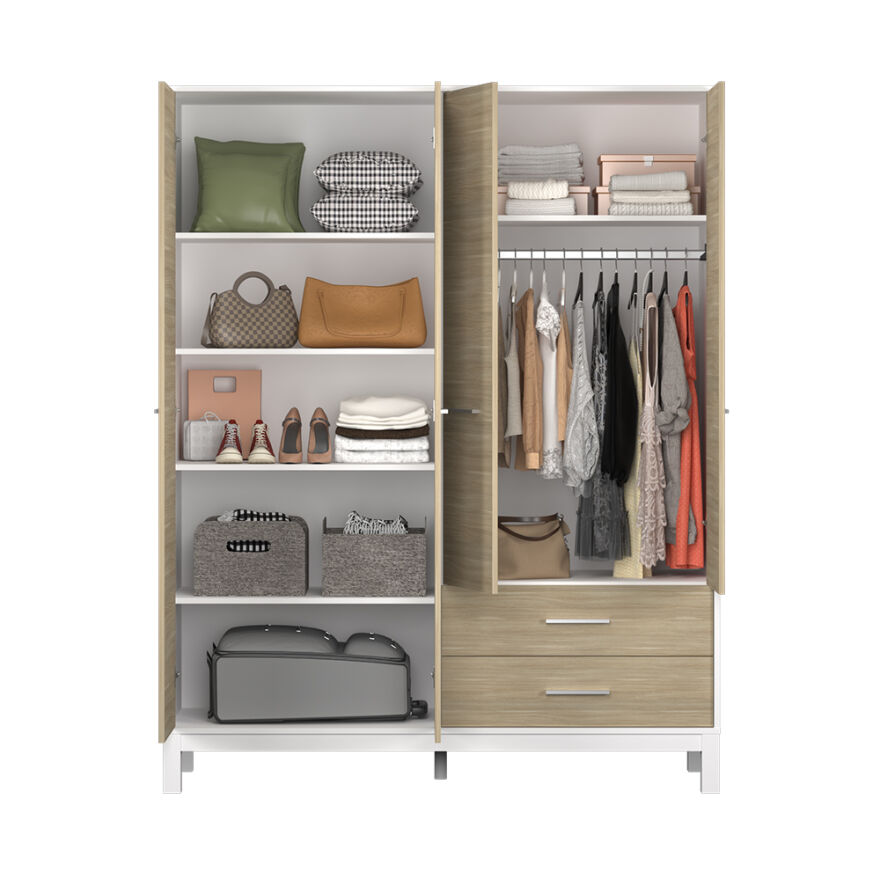 London 4 Kapaklı 2 Çekmeceli Gardırop-Meşe-Beyaz 159x202x52 cm (GxYxD) - 4