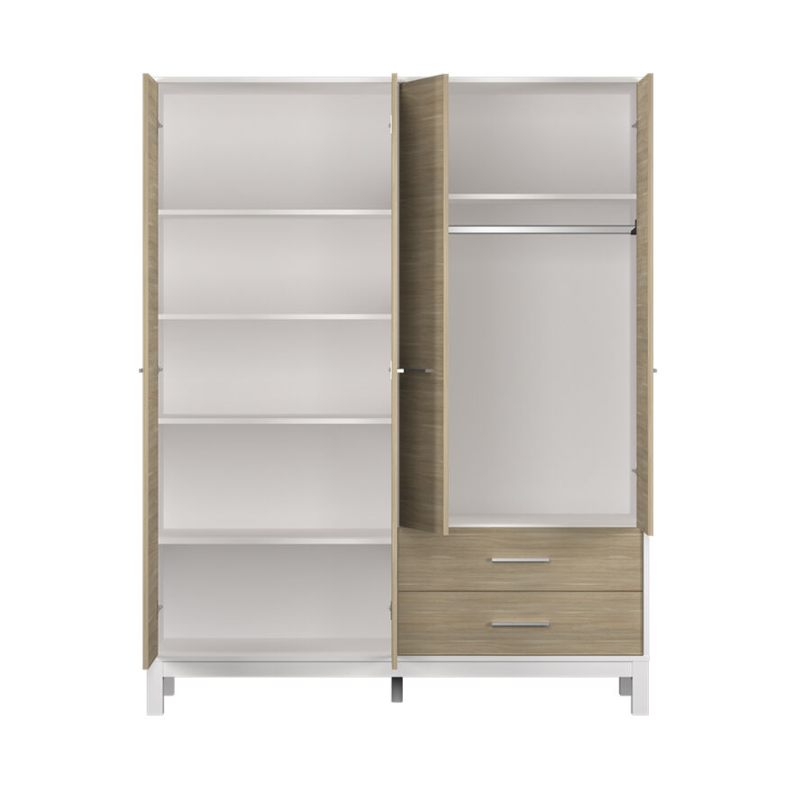 London 4 Kapaklı 2 Çekmeceli Gardırop-Meşe-Beyaz 159x202x52 cm (GxYxD) - 7