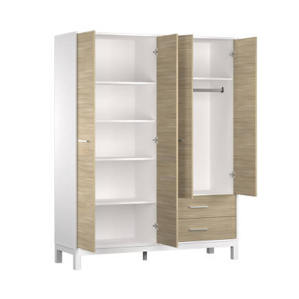 London 4 Kapaklı 2 Çekmeceli Gardırop-Meşe-Beyaz 159x202x52 cm (GxYxD) - 6