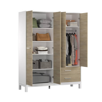 London 4 Kapaklı 2 Çekmeceli Gardırop-Meşe-Beyaz 159x202x52 cm (GxYxD) - 5