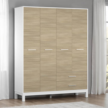 London 4 Kapaklı 2 Çekmeceli Gardırop-Meşe-Beyaz 159x202x52 cm (GxYxD) - Adore Mobilya