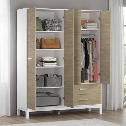 London 4 Kapaklı 2 Çekmeceli Gardırop-Meşe-Beyaz 159x202x52 cm (GxYxD) - Adore Mobilya (1)