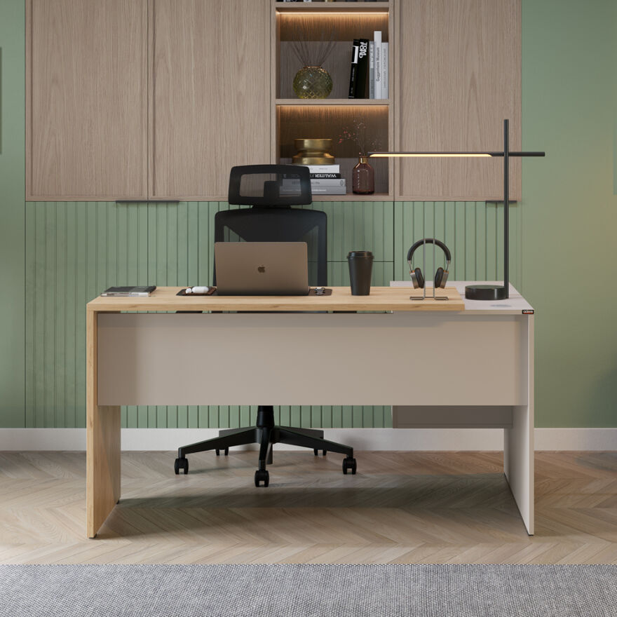 Madrid 3 Çekmeceli L Çalışma Masası - Florida Meşe/Vizon 140x75x107 cm - 2