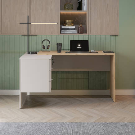 Madrid 3 Çekmeceli L Çalışma Masası - Florida Meşe/Vizon 140x75x107 cm - 3