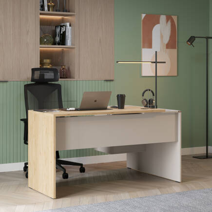 Madrid 3 Çekmeceli L Çalışma Masası - Florida Meşe/Vizon 140x75x107 cm - 1