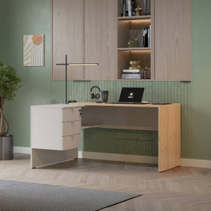 Madrid 3 Çekmeceli L Çalışma Masası - Florida Meşe/Vizon 140x75x107 cm - 4